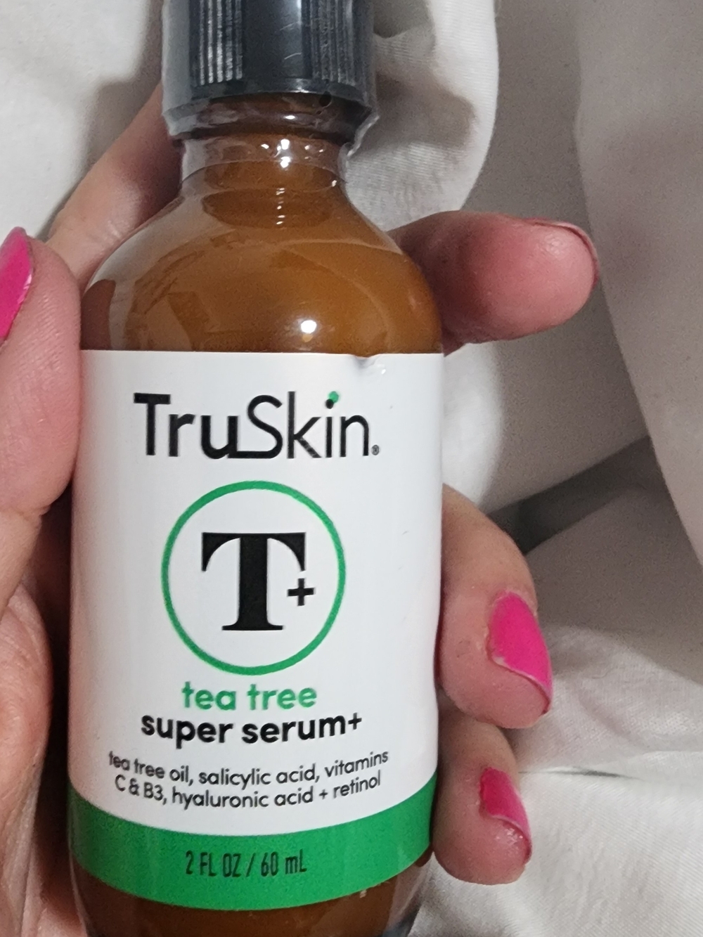 Skin TruSkin Tea Tree Super Serum+ — White & Green Label, Pink Accent